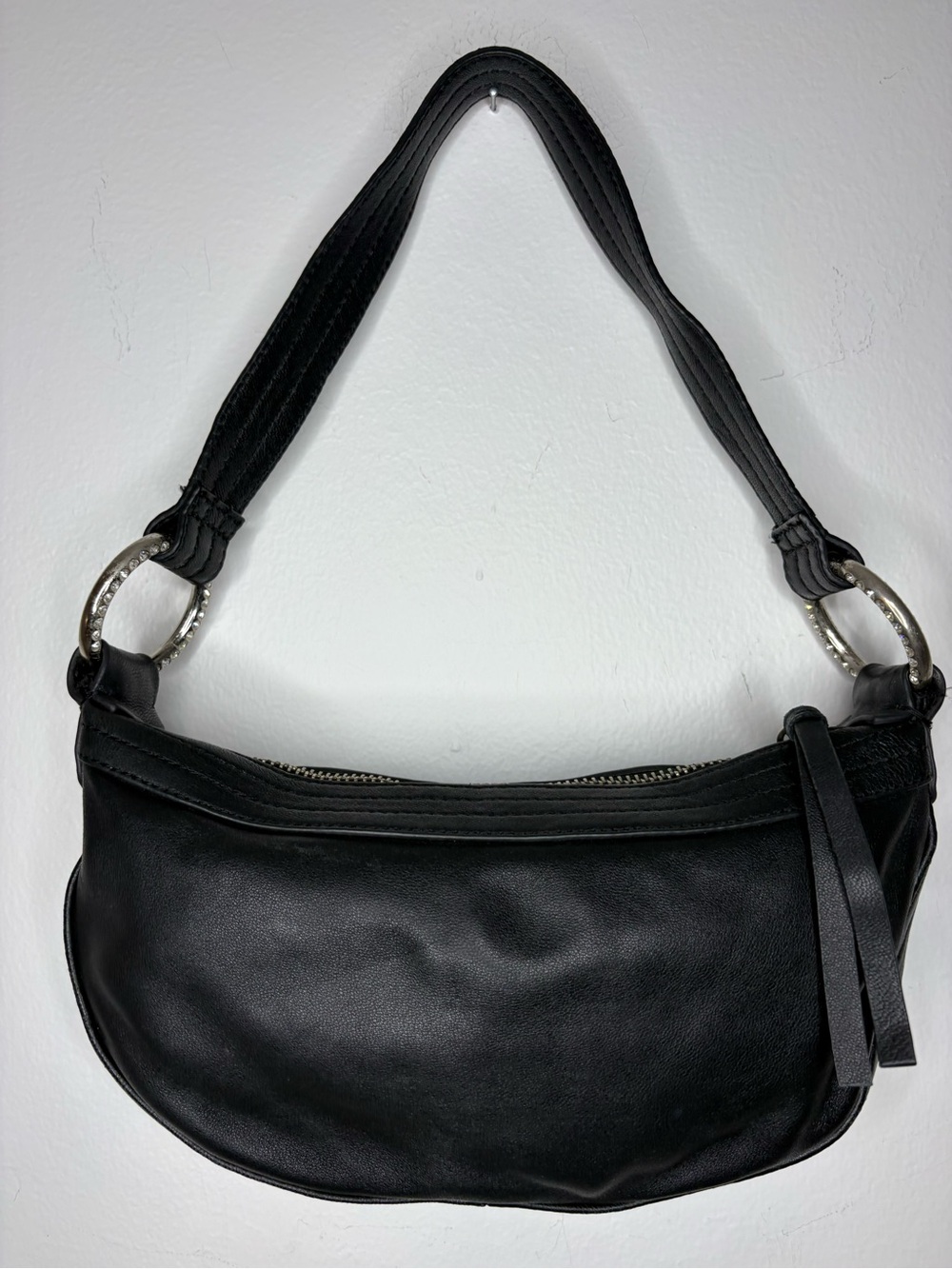 Express Vintage Purse Black Leather Small Handbag Rhinestones Y2K
